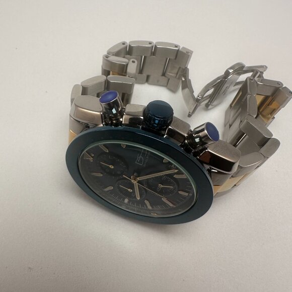 Daniel Steiger Chronograph Watch Blue Dial Two-Tone Bracelet Tachymeter Date - Picture 6 of 6